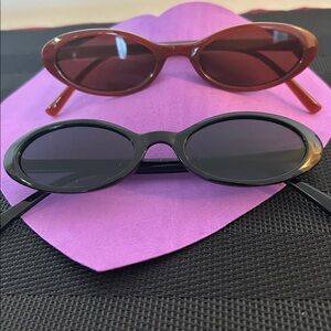 Mini Oval Sunglasses- Set of 2, 1-Blk/ Blk Lenses, 1-Brown w Amber Lenses NWOT